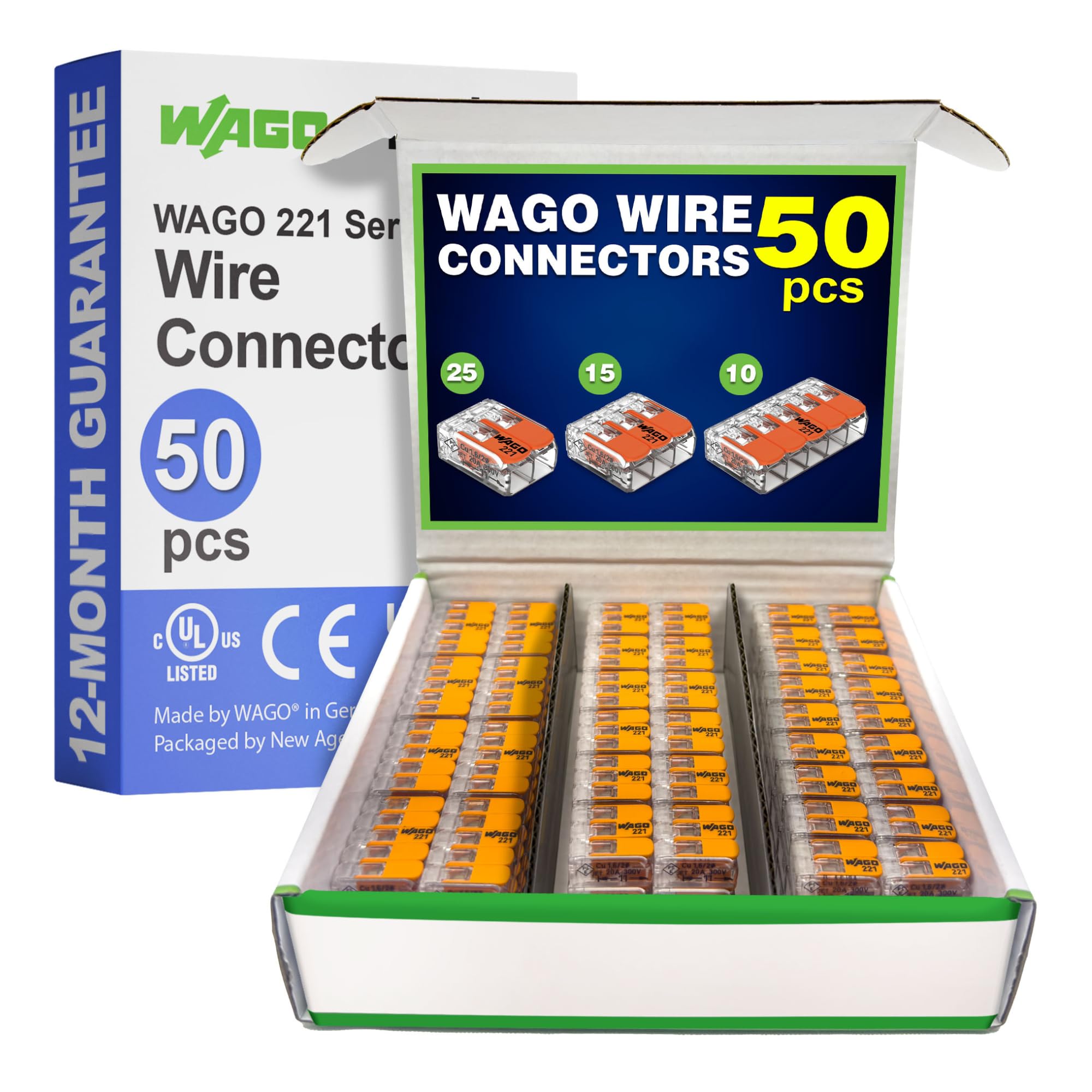 WAGO 221 Series 50pc Compact Splicing Wire Connectors | Includes
